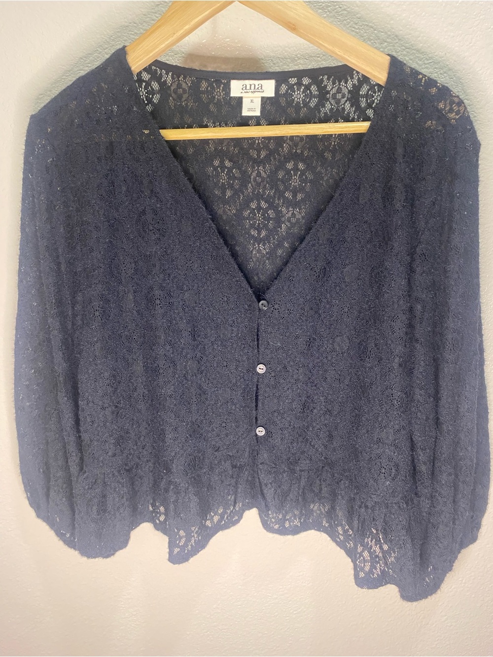 XL a.n.a BLK Sheer lace Button-Front V-Neck